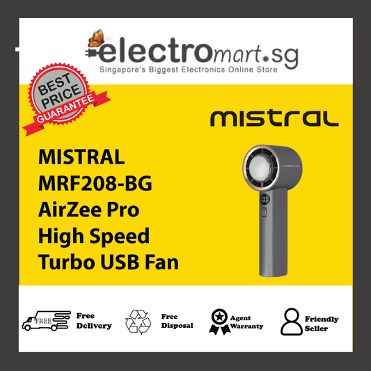 MISTRAL MRF208-BG AirZee Pro - High Speed Turbo USB Fan with Cooling Conductor Black Grey