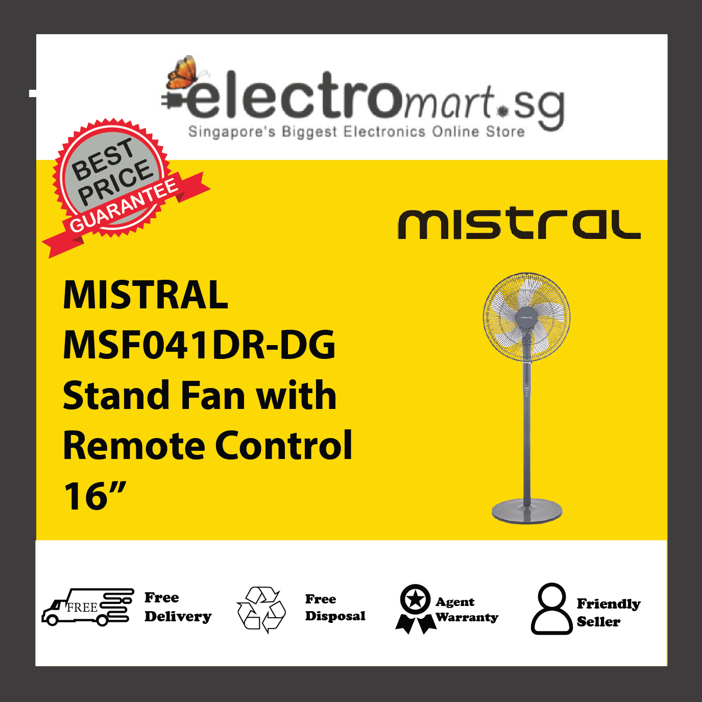 MISTRAL MSF041DR-DG Stand Fan with Remote Control 16”