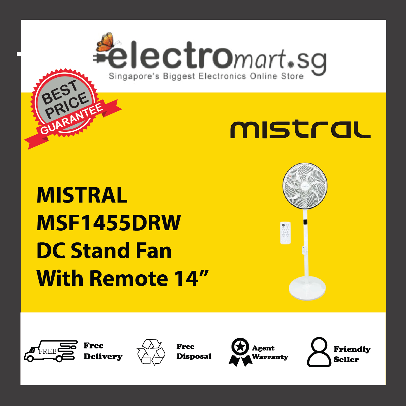 MISTRAL MSF1455DRW DC Stand Fan With Remote 14”