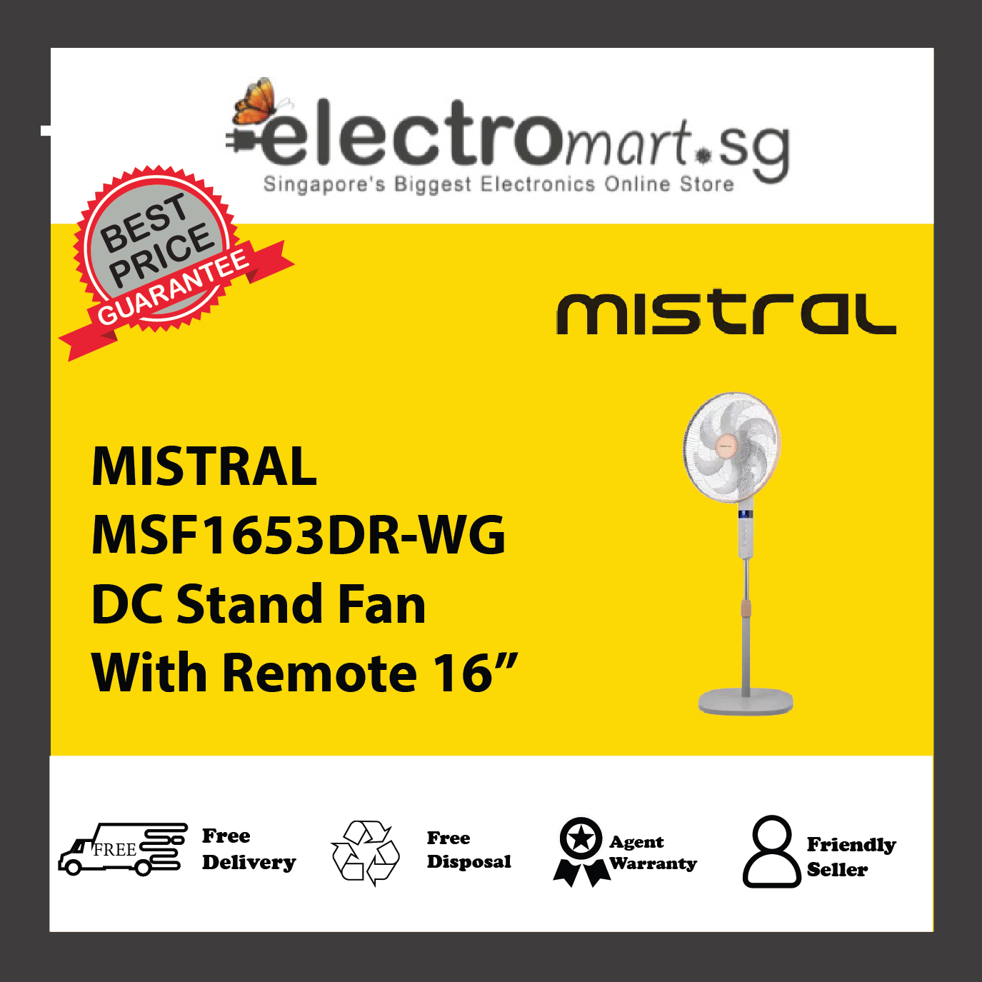 MISTRAL MSF1653DR-WG DC Stand Fan With Remote 16”