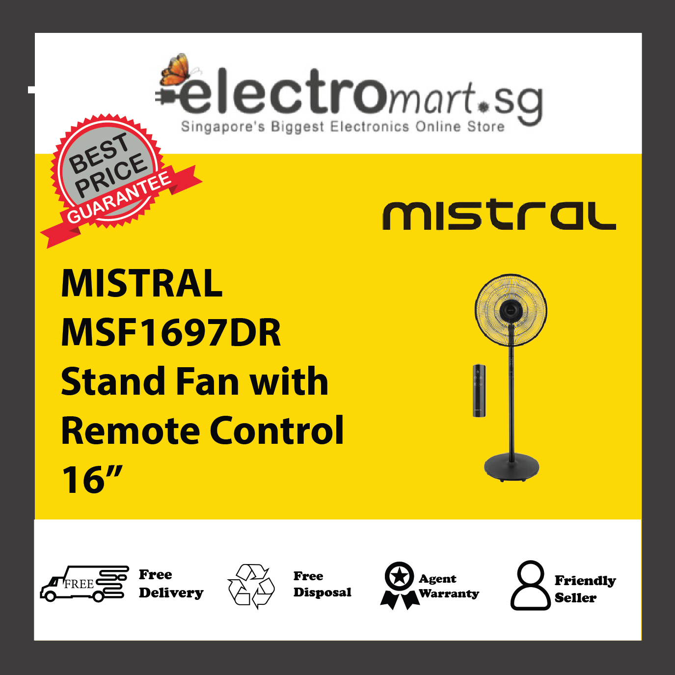 MISTRAL MSF1697DR Stand Fan with Remote Control 16”