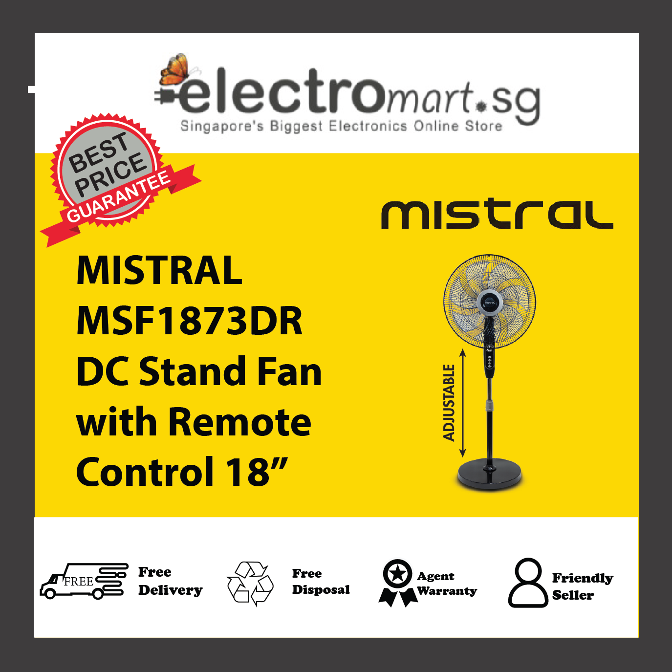 MISTRAL MSF1873DR DC Stand Fan with Remote Control 18”