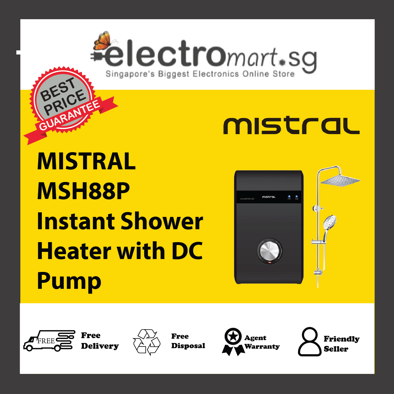 Mistral MSH88P Instant Water Heater with Rain Shower