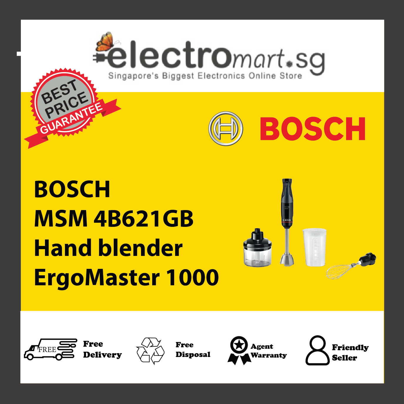 BOSCH MSM 4B621GB Series 4 Hand blender ErgoMaster 1000 W Black, anthracite