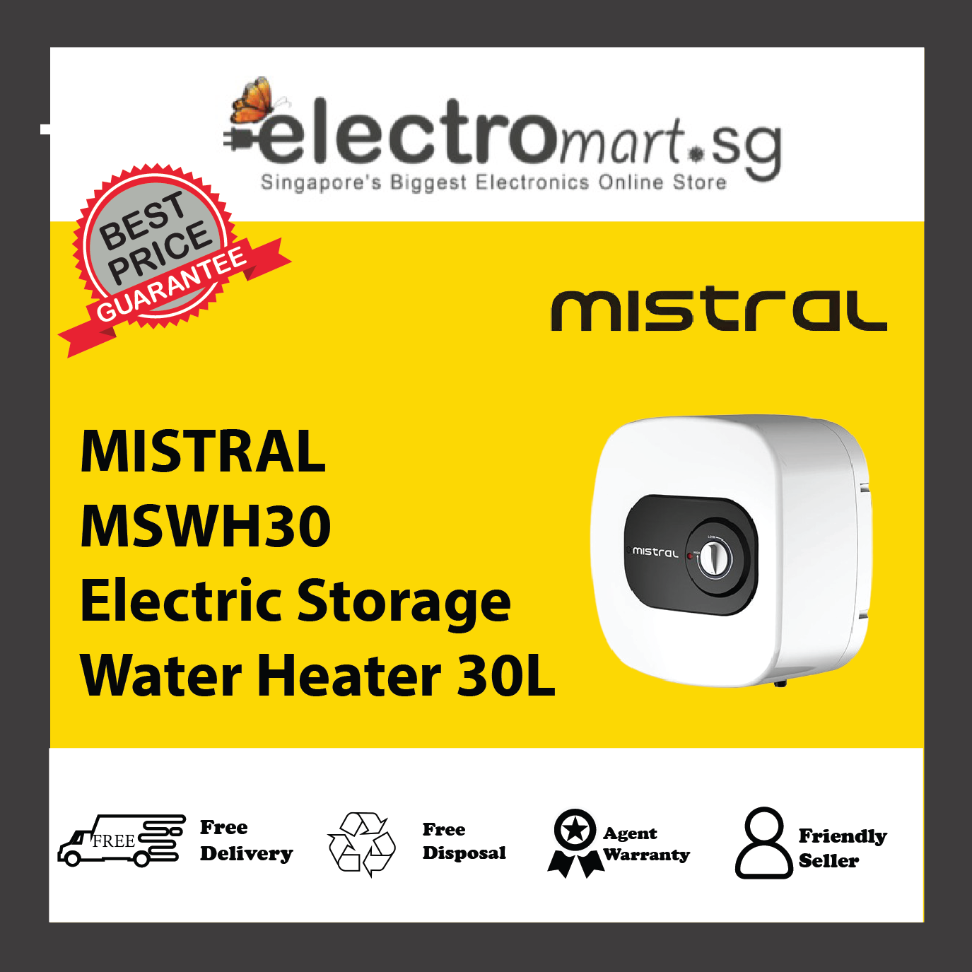 MISTRAL MSWH30  Electric Storage Water Heater, 30L