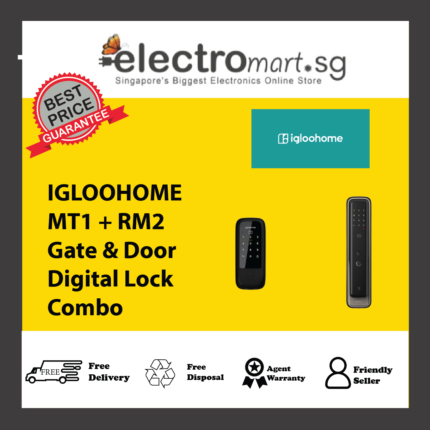 IGLOOHOME MT1 + RM2 Gate & Door Digital Lock Combo