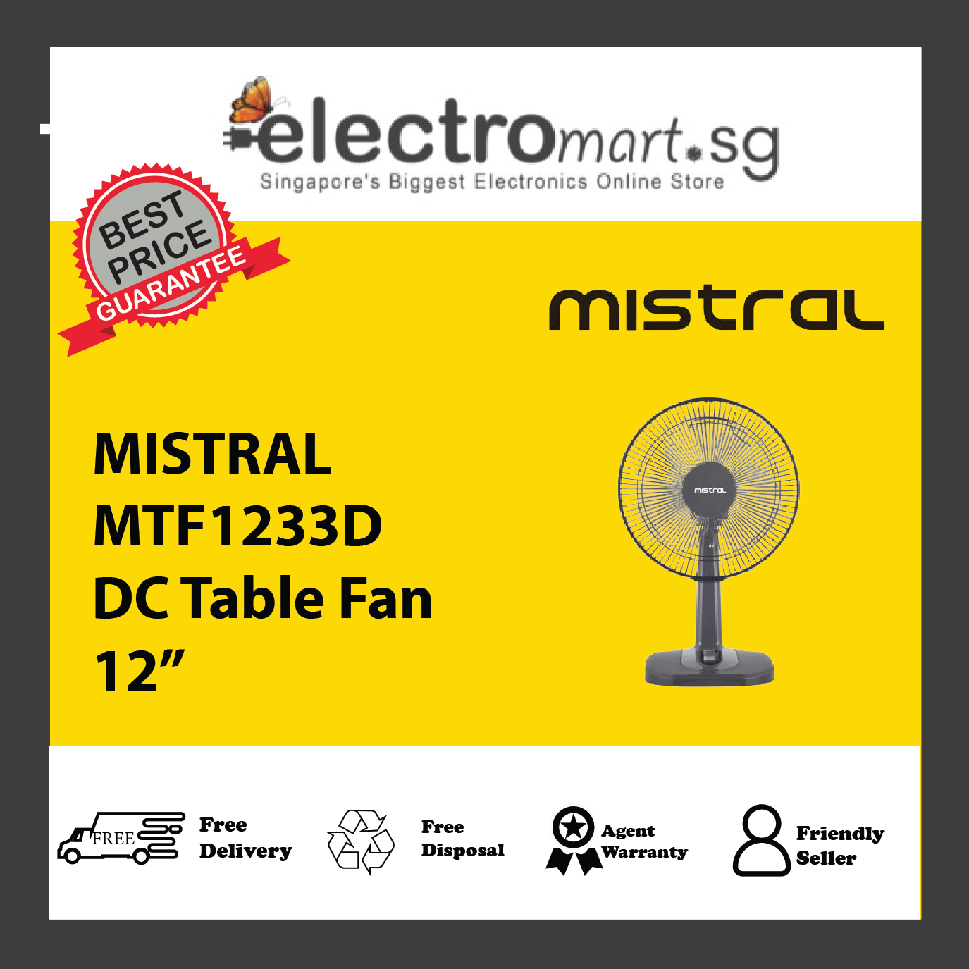 MISTRAL MTF1233D DC Table Fan 12”