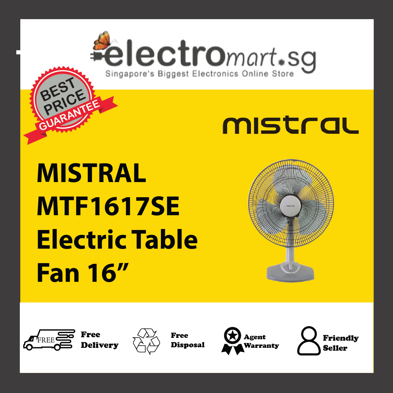 MISTRAL MTF1617SE Electric Table Fan 16”