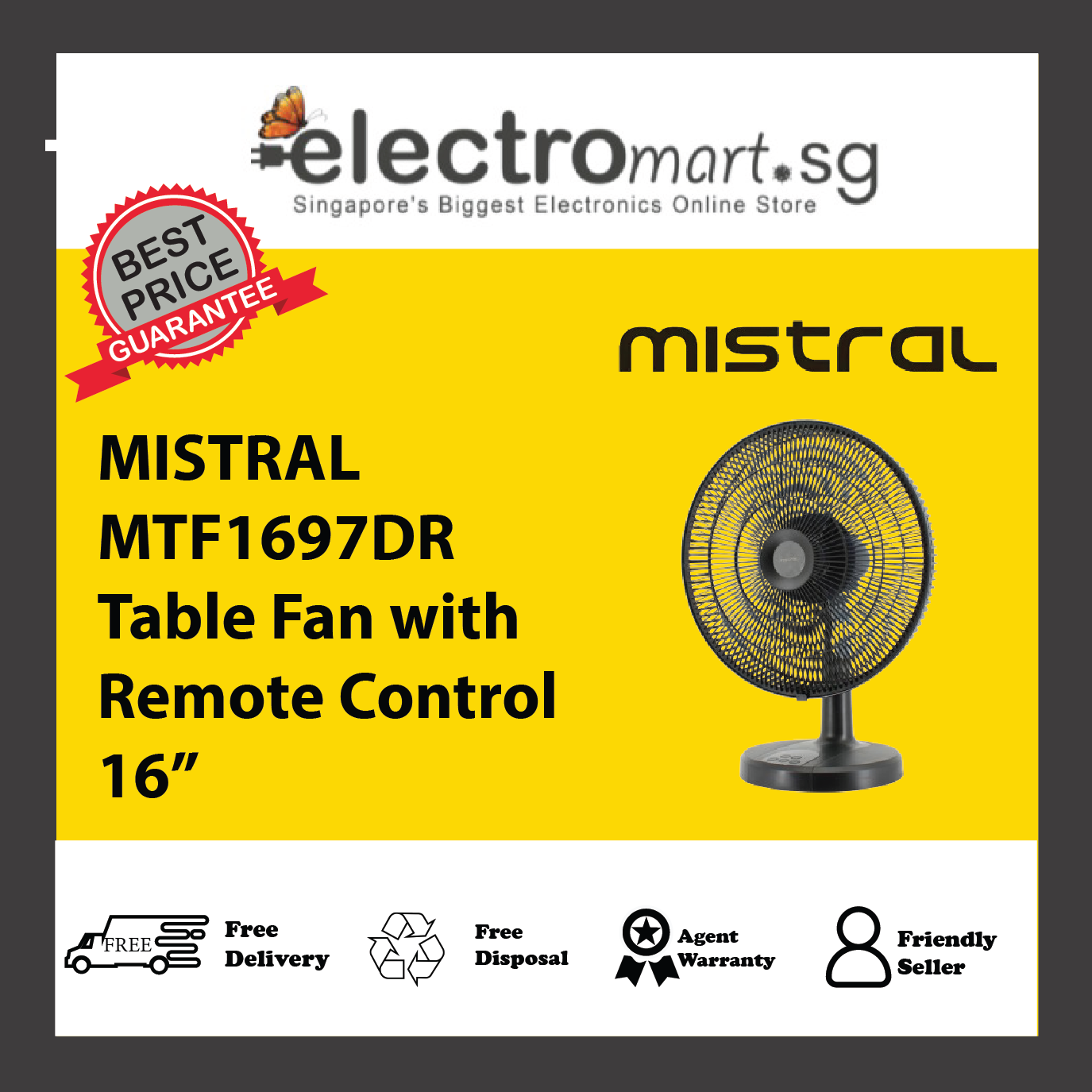 MISTRAL MTF1697DR Table Fan with Remote Control 16”
