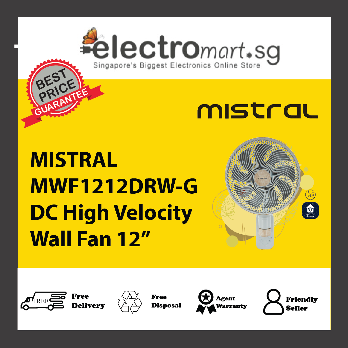 MISTRAL MWF1212DRW-G DC High Velocity Wall Fan with WIFI & Remote 12”
