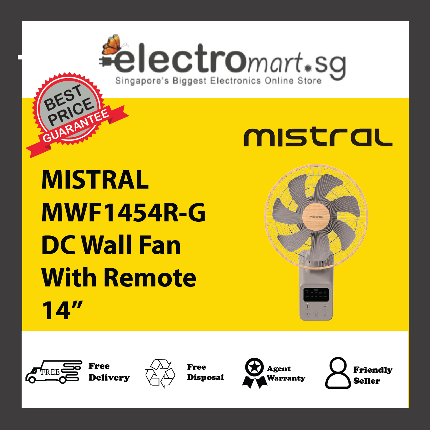 MISTRAL MWF1454DR-G 14" DC Wall Fan with Remote Control
