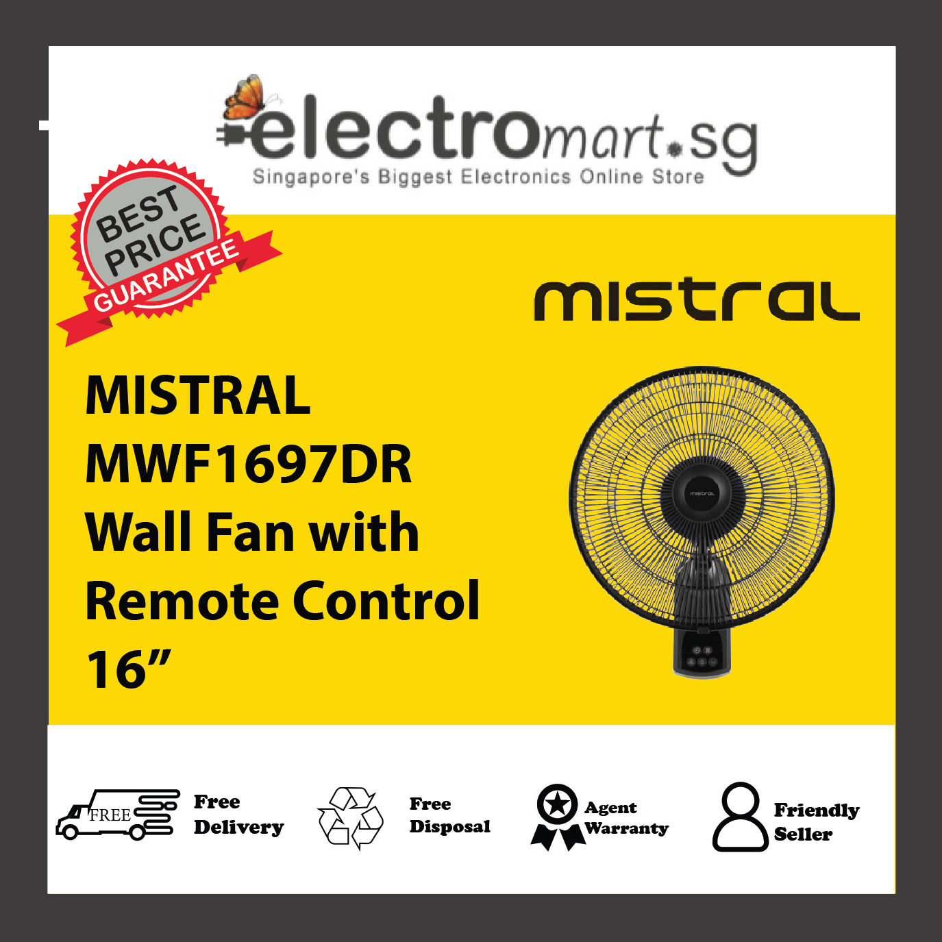 MISTRAL MWF1697DR Wall Fan with Remote Control 16”
