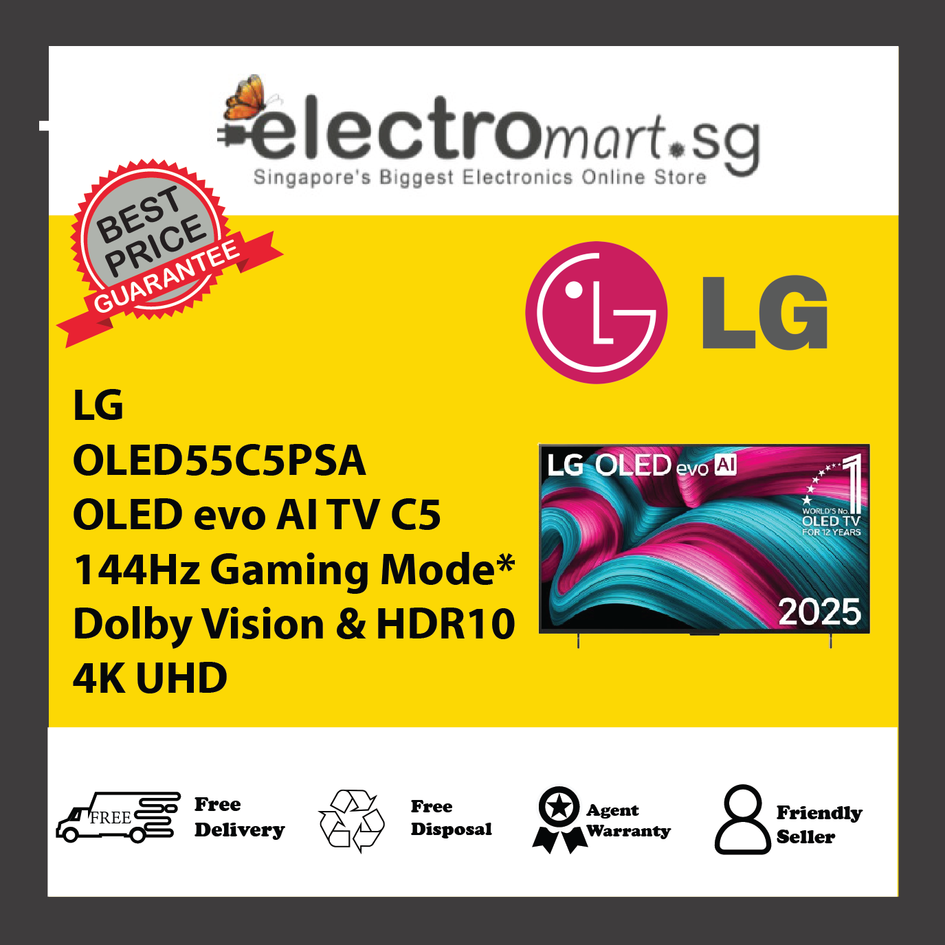 LG OLED55C5PSA OLED evo AI TV C5 144Hz Gaming Mode* Dolby Vision & HDR10 4K UHD 55inc