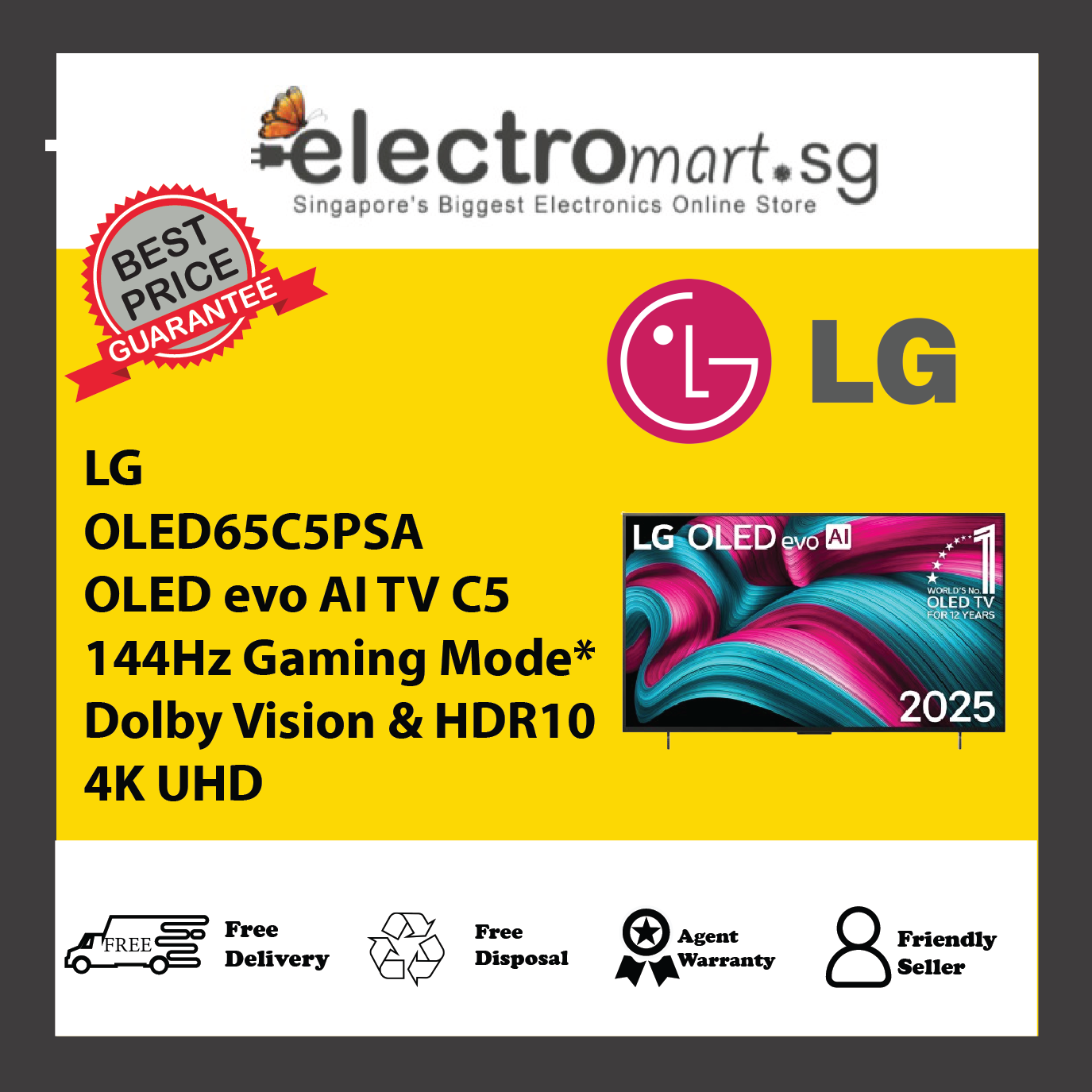 LG OLED65C5PSA OLED evo AI TV C5 144Hz Gaming Mode* Dolby Vision & HDR10 4K UHD 65inc