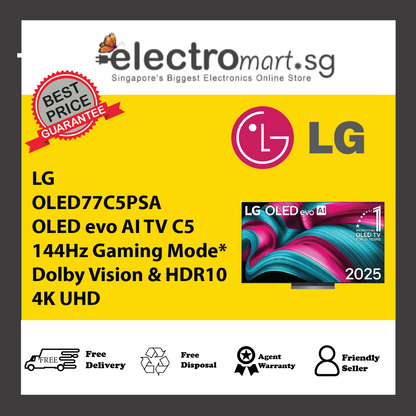 LG OLED77C5PSA OLED evo AI TV C5 144Hz Gaming Mode* Dolby Vision & HDR10 4K UHD 77inc