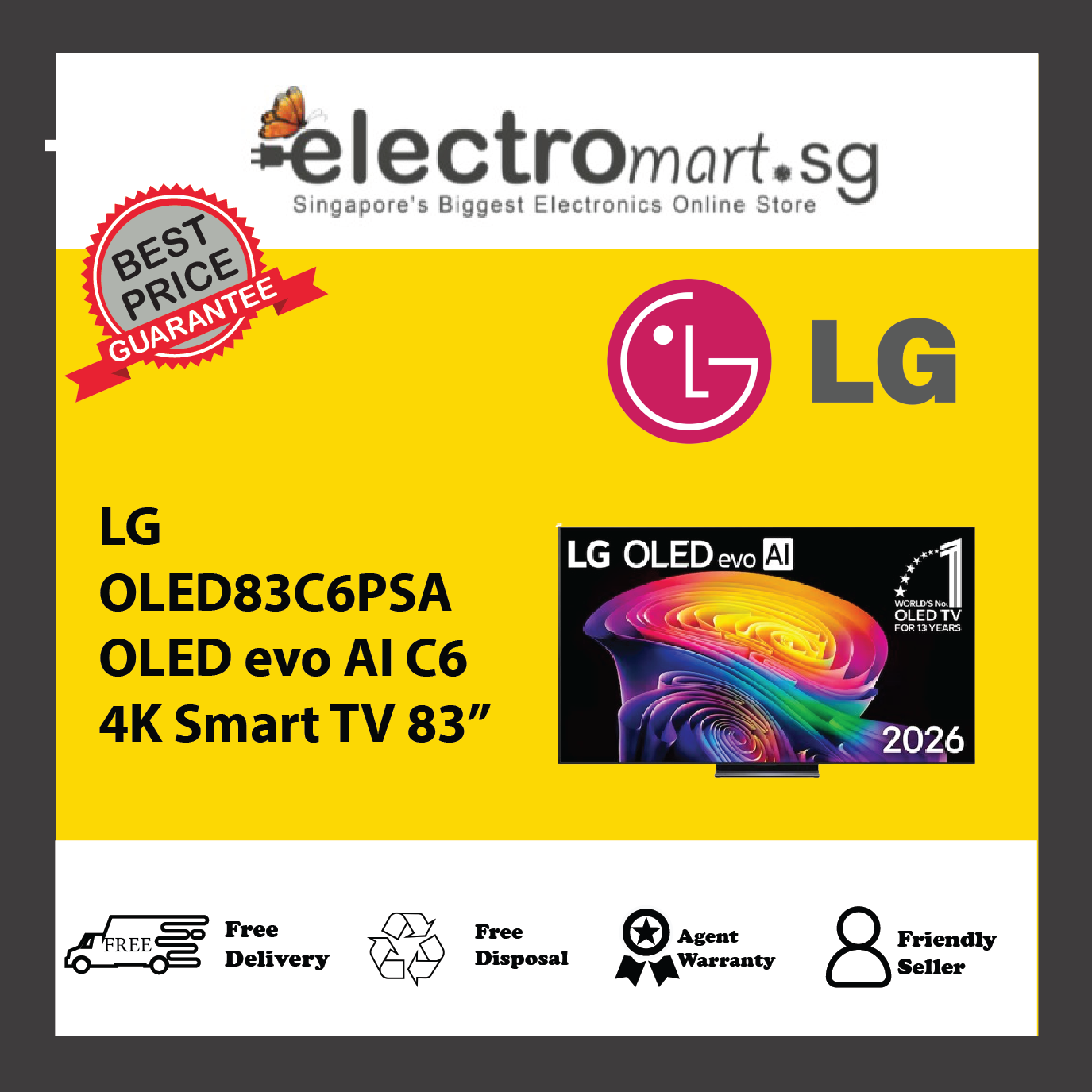 LG OLED83C6PSA OLED evo AI C6 4K Smart TV 83”