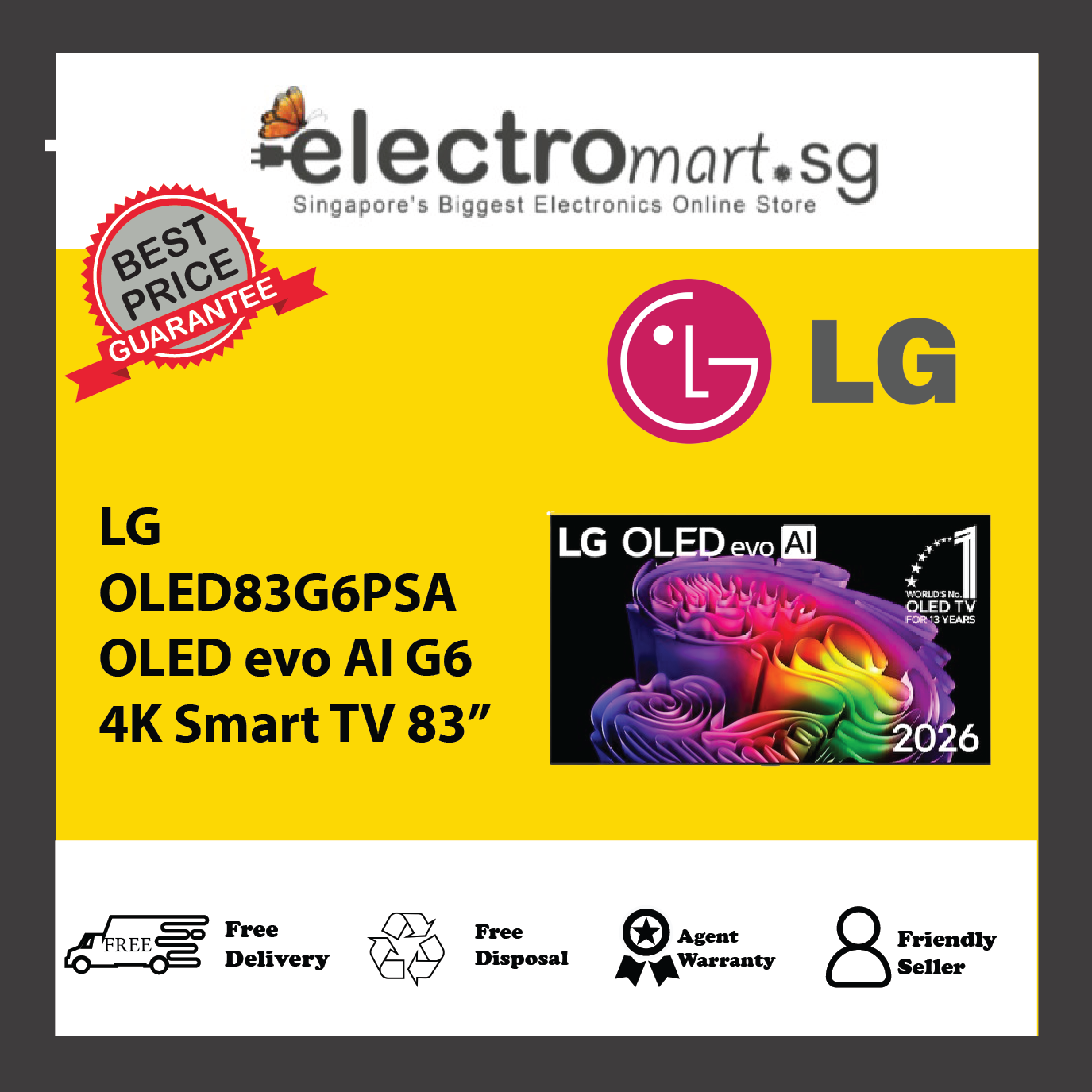 LG OLED83G6PSA OLED evo AI G6 4K Smart TV 83”