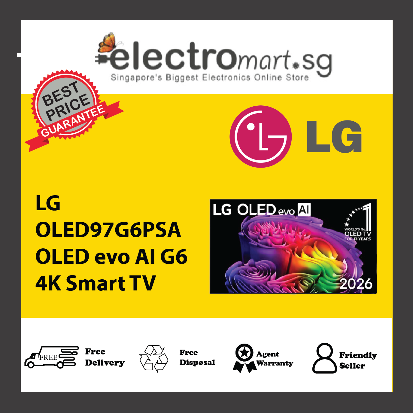 LG OLED97G6PSA OLED evo AI G6 4K Smart TV 97inch