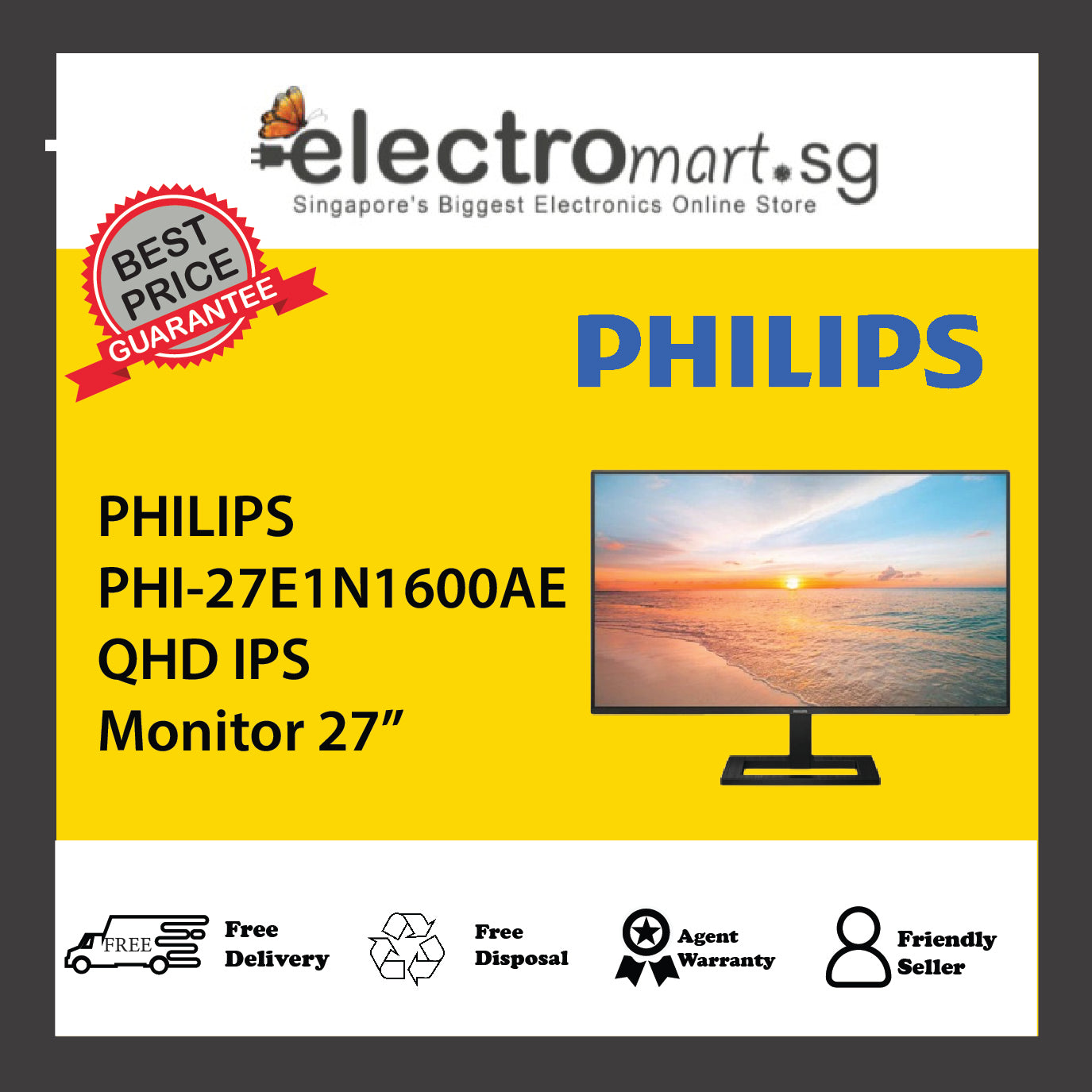 PHILIPS PHI-27E1N1600AE QHD IPS Monitor 27”