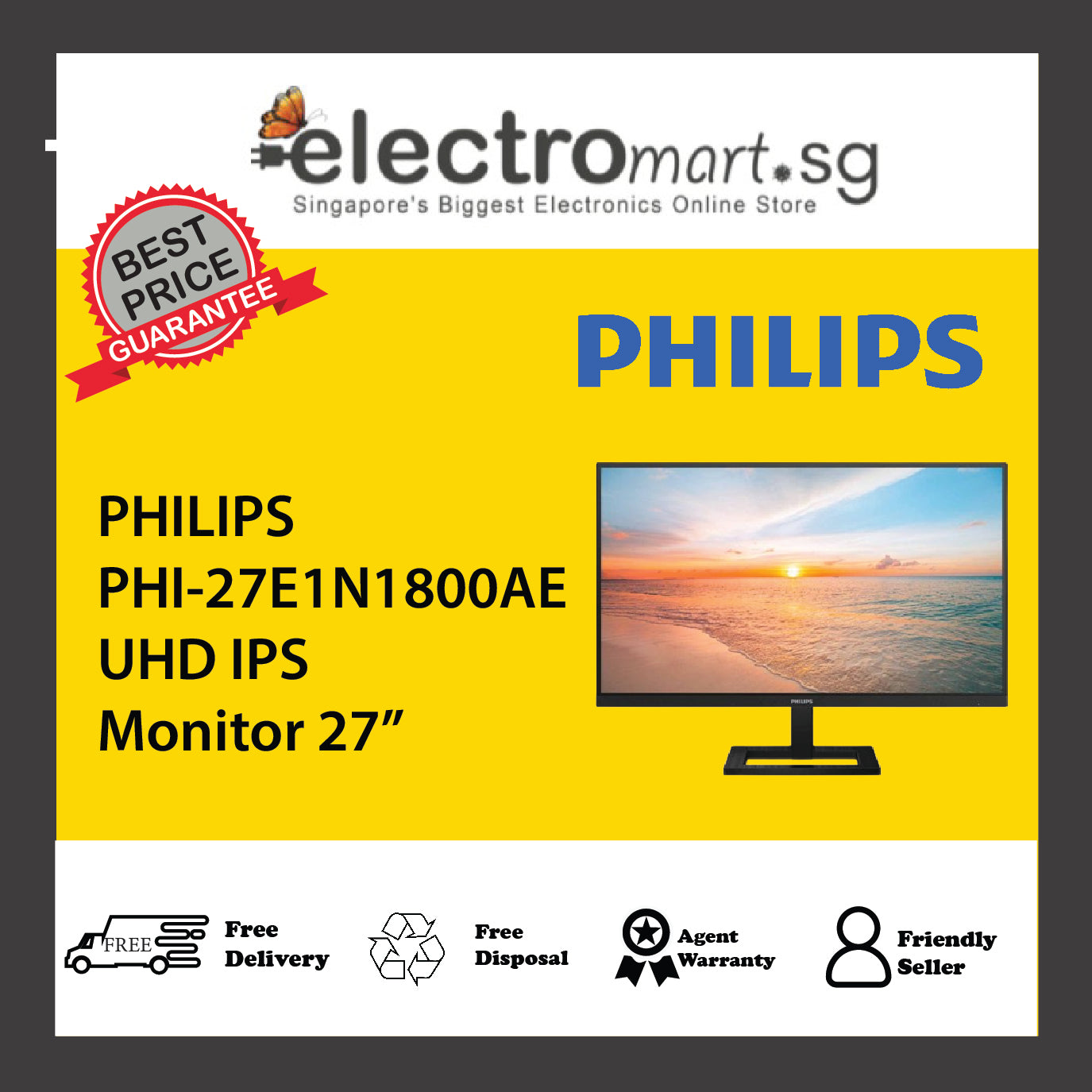 PHILIPS PHI-27E1N1800AE UHD IPS Monitor 27”