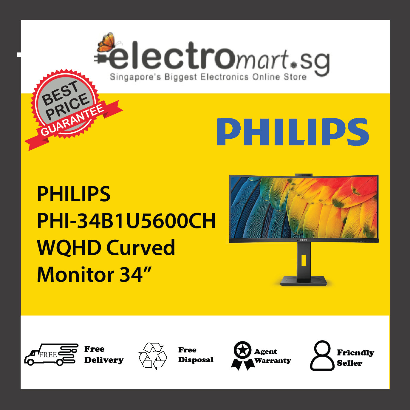 PHILIPS PHI-34B1U5600CH WQHD Curved Monitor 34”