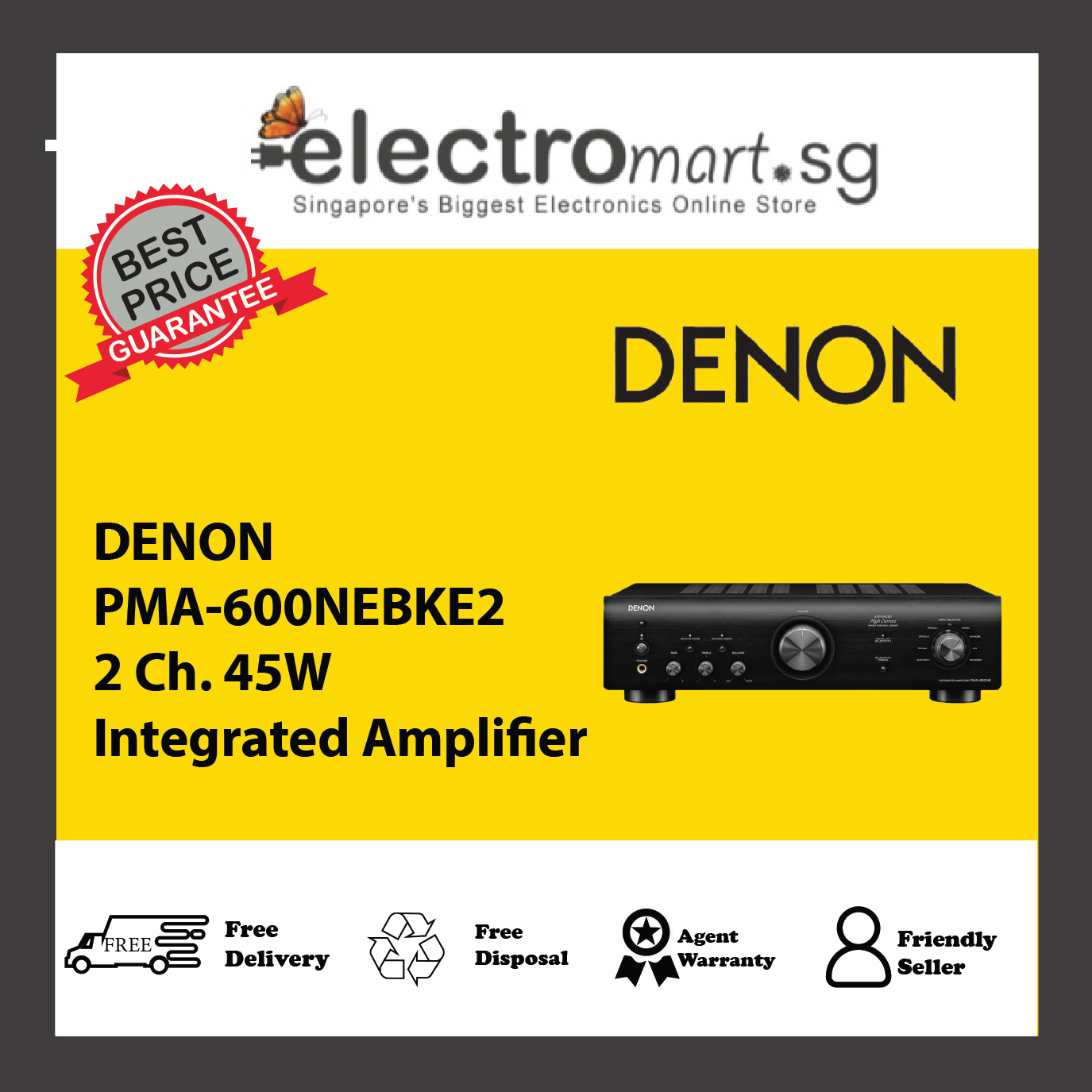 DENON PMA-600NEBKE2 2 Ch. 45W Integrated Amplifier
