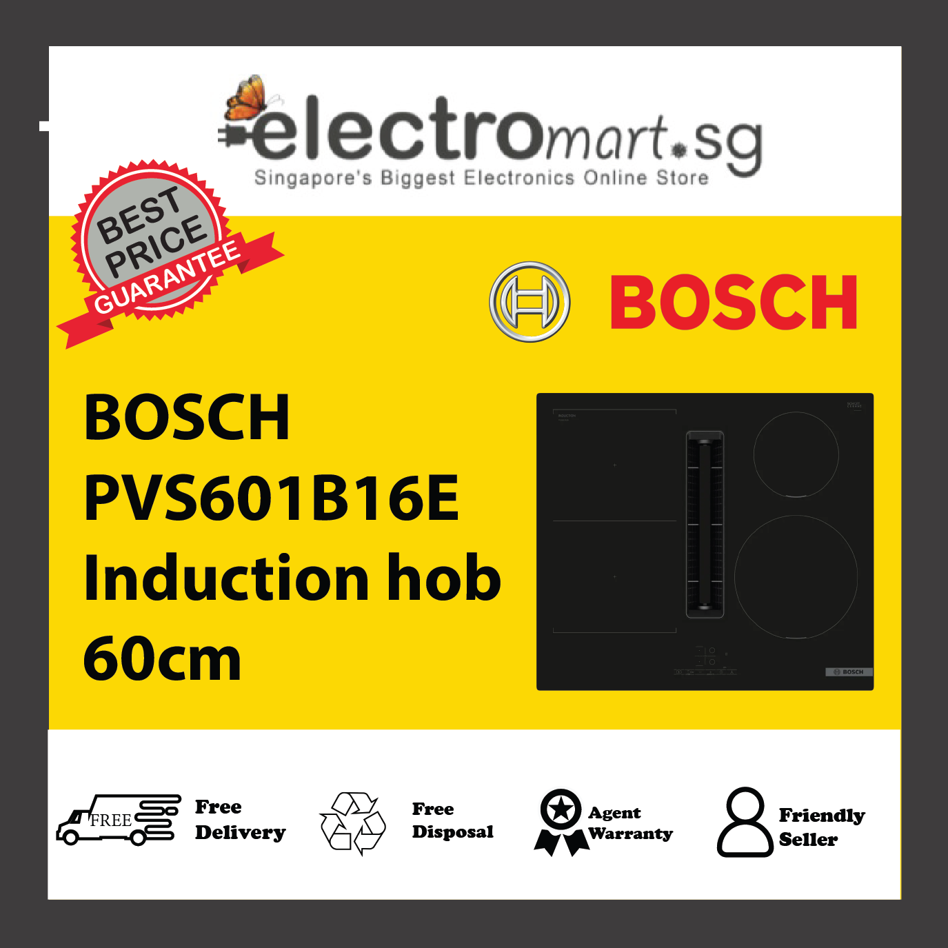 BOSCH PVS601B16E Series 4 Induction hob with integrated ventilation system 60cm