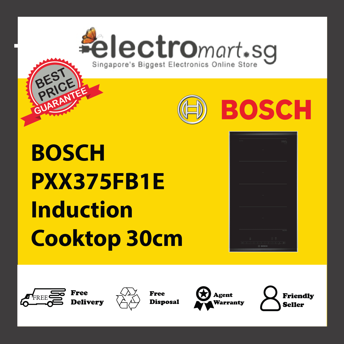 BOSCH PXX375FB1E Series 6 Flex induction cooktop 30cm surface mount with frame