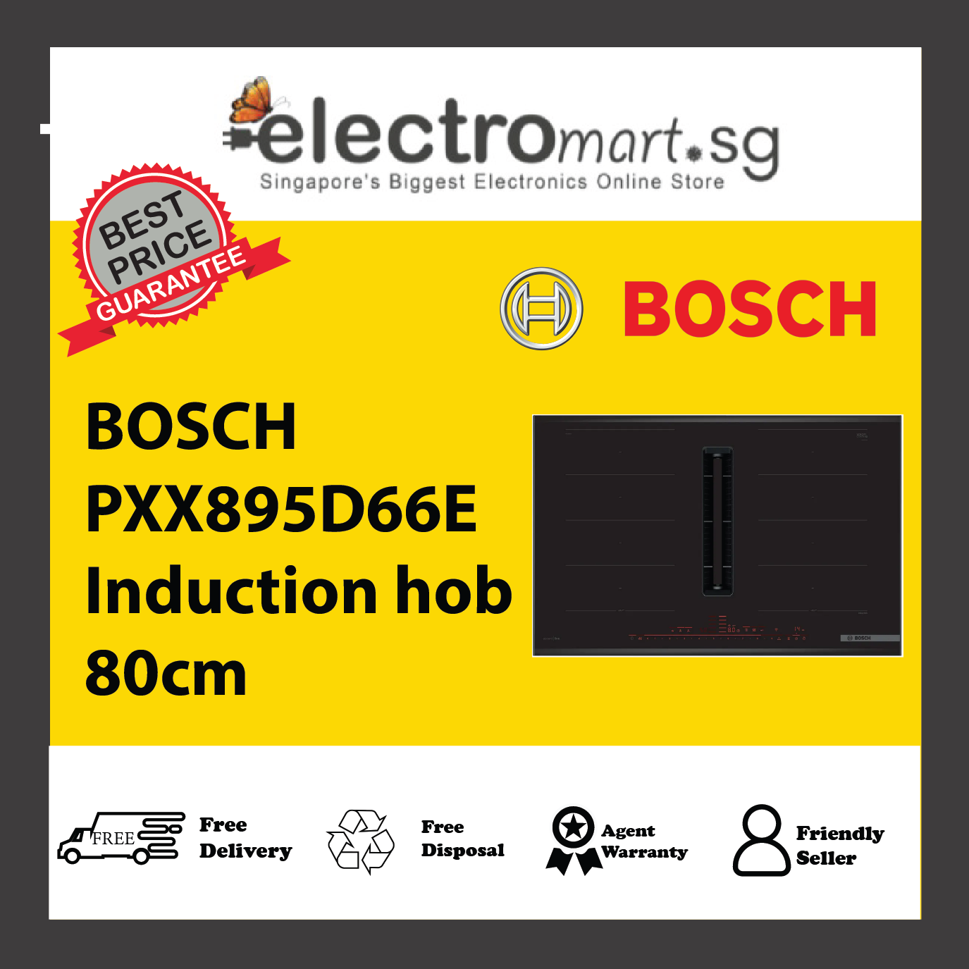 BOSCH PXX895D66E Series 8 Induction hob with integrated ventilation system 80cm