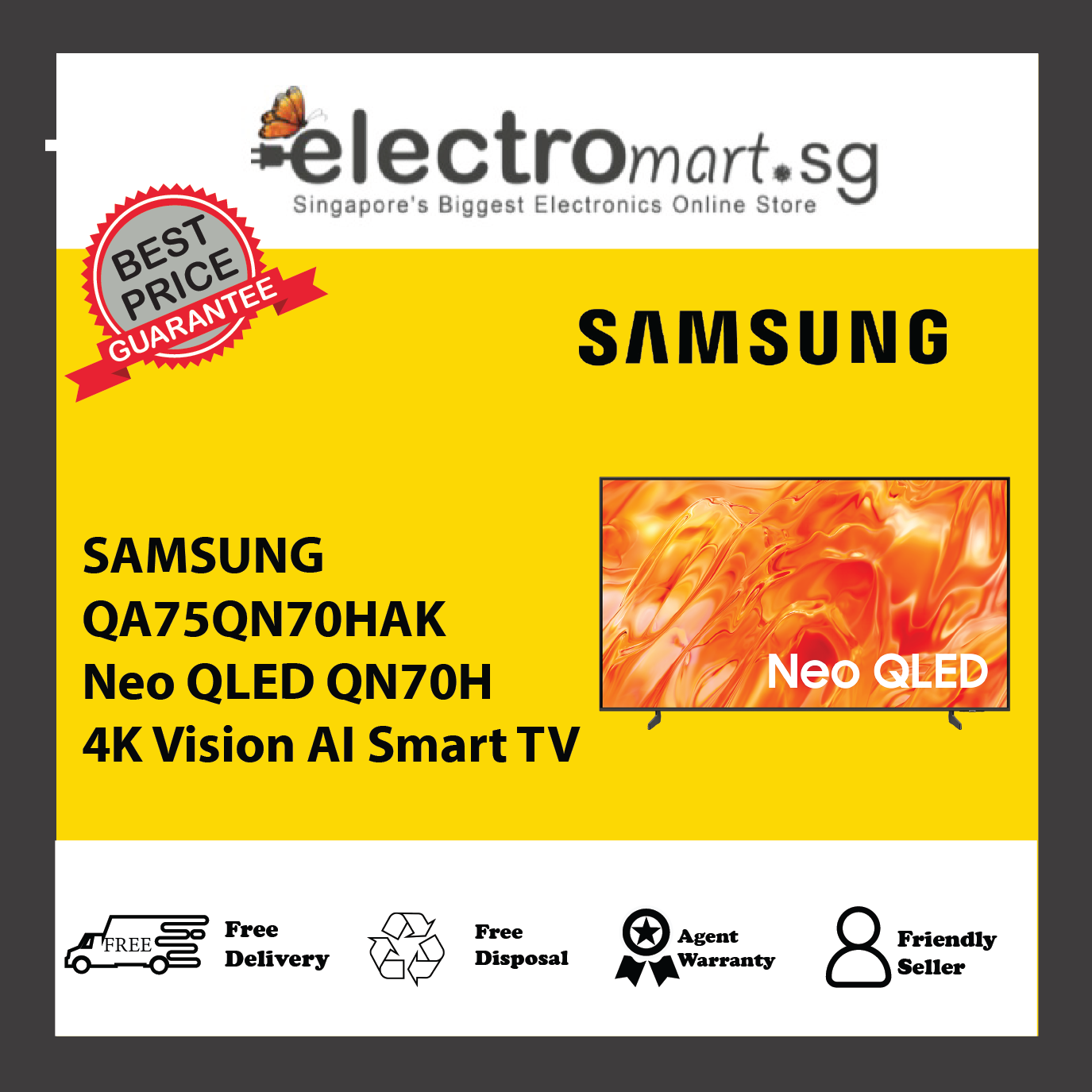 SAMSUNG QA75QN70HAK Neo QLED QN70H 4K Vision AI Smart TV 75inch