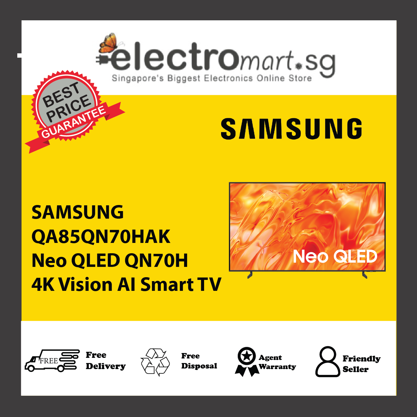 SAMSUNG QA85QN70HAK Neo QLED QN70H 4K Vision AI Smart TV 85inch
