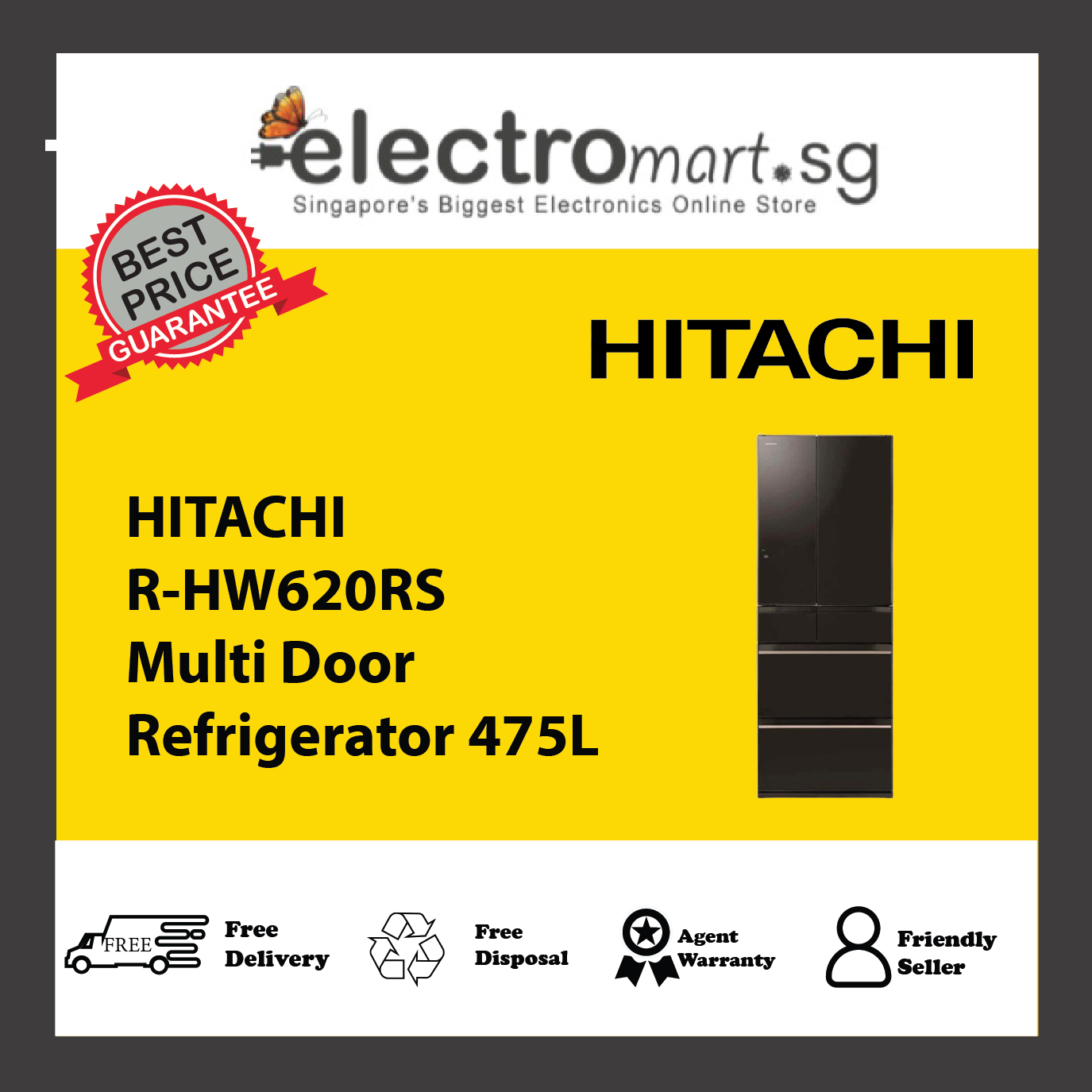 HITACHI R-HW620RS Multi Door Refrigerator 475L