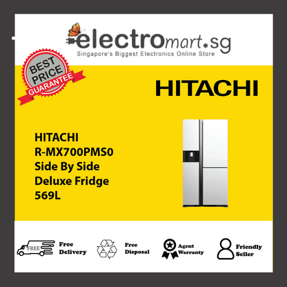 Hitachi R-MX700PMS0 - MGW Side by Side Deluxe Fridge 569L