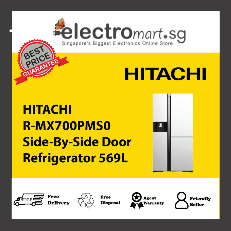HITACHI R-MX700PMS0 Side-By-Side Door Refrigerator 569L