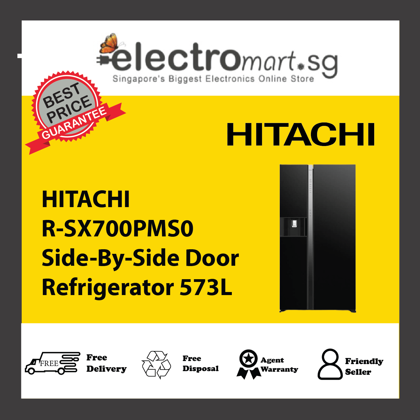 HITACHI R-SX700PMS0 Side-By-Side Door Refrigerator 573L