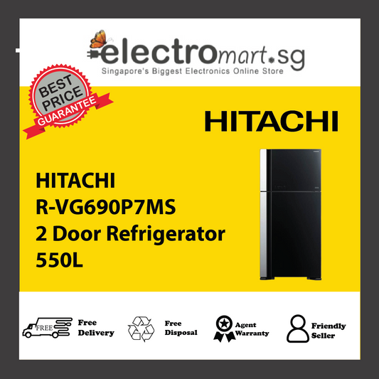 HITACHI R-VG690P7MS 2 Door Refrigerator 550L