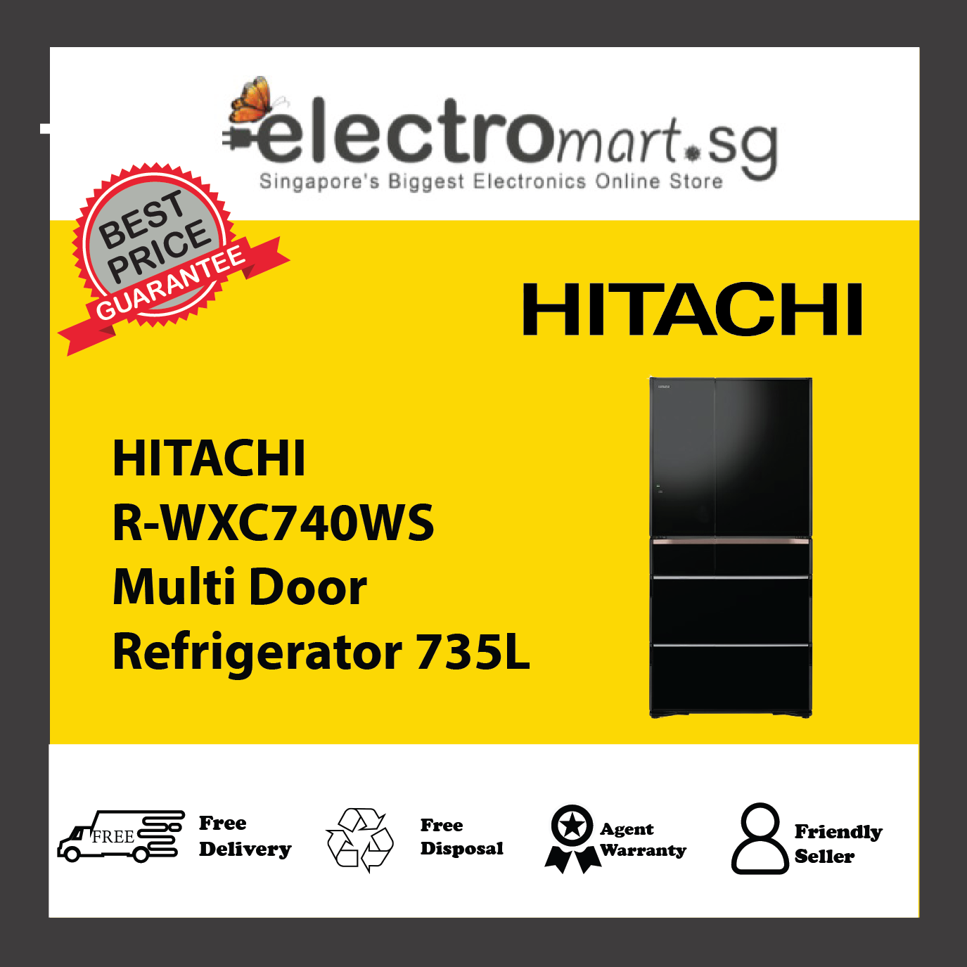 HITACHI R-WXC740WS Multi Door Refrigerator 735L