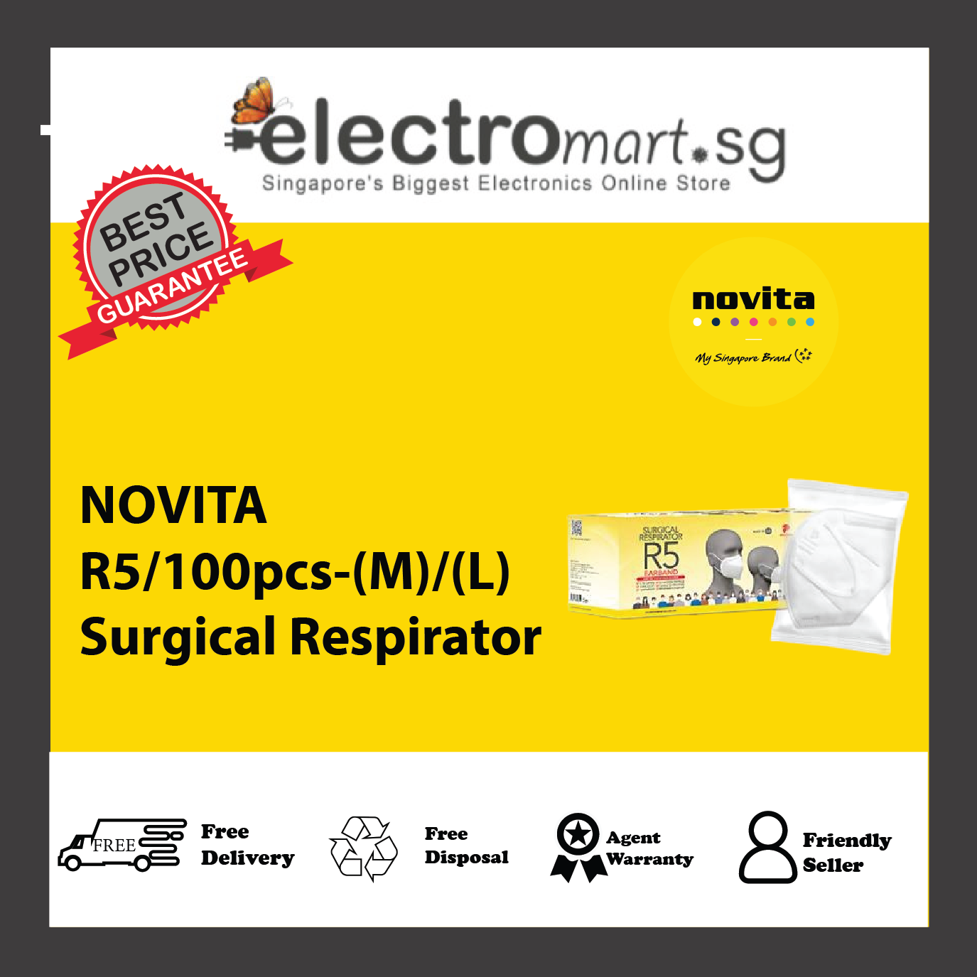 NOVITA R5/100pcs-(M)/(L) Surgical Respirator