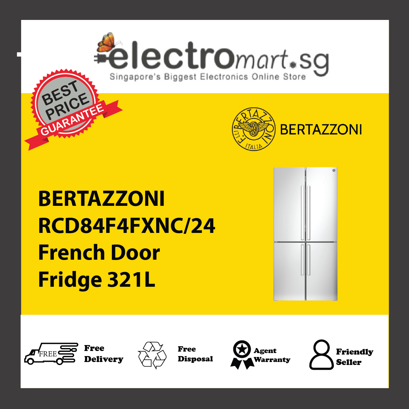 BERTAZZONI RCD84F4FXNC/24 French Door Fridge 321L