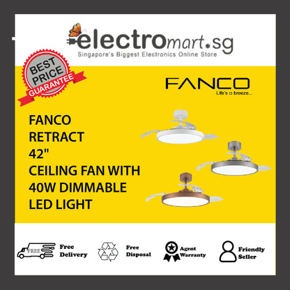 FANCO RETRACT 42" CEILING FAN WITH 40W DIMMABLE LED LIGHT