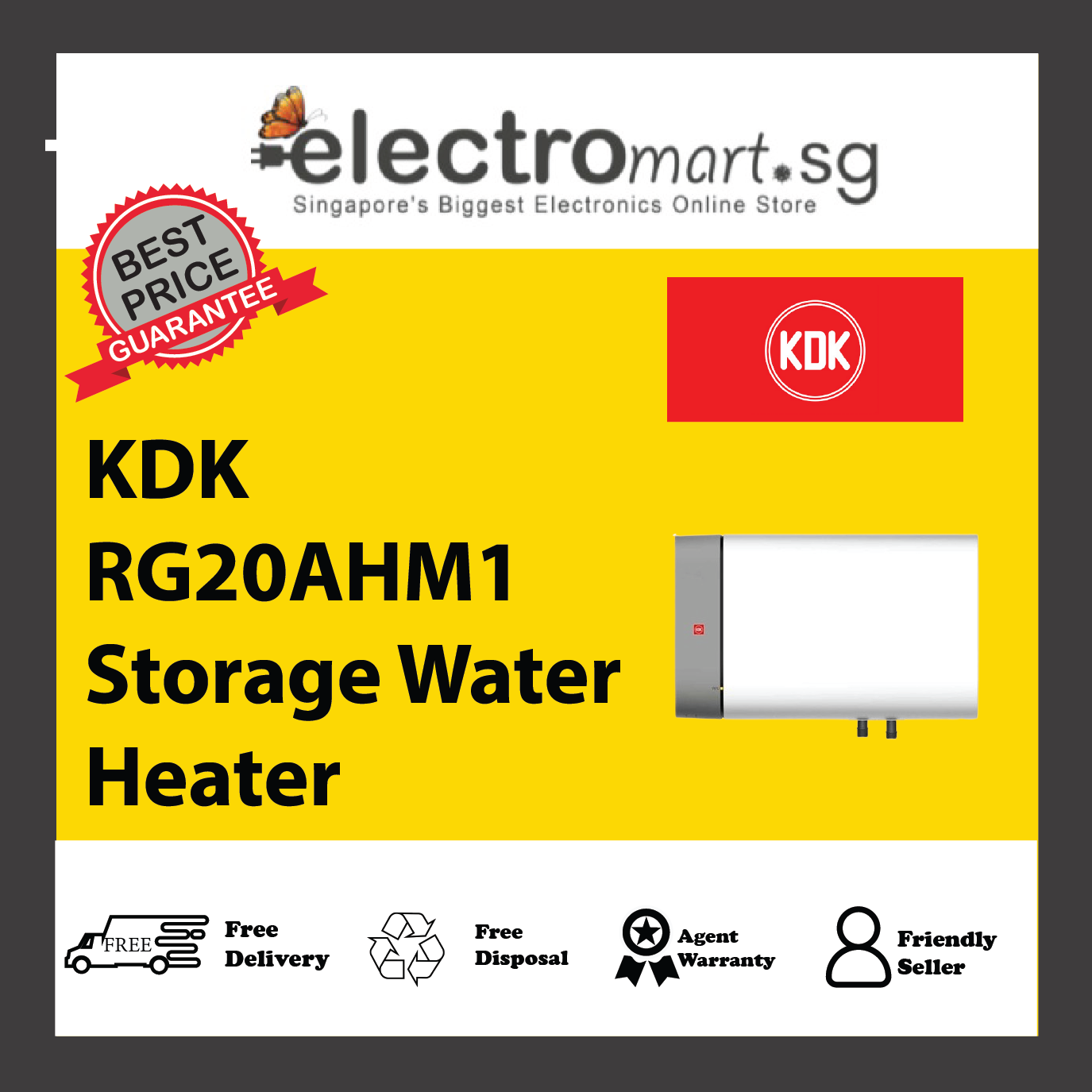 KDK RG20AHM1 Storage Water Heater with Long Lasting Durability Tank (20L)