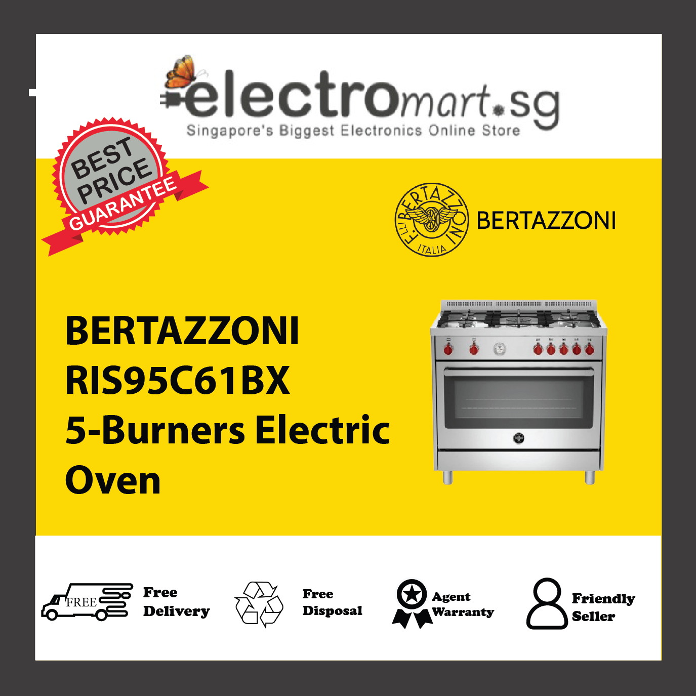 BERTAZZONI RIS95C61BX 5-Burners Electric Oven