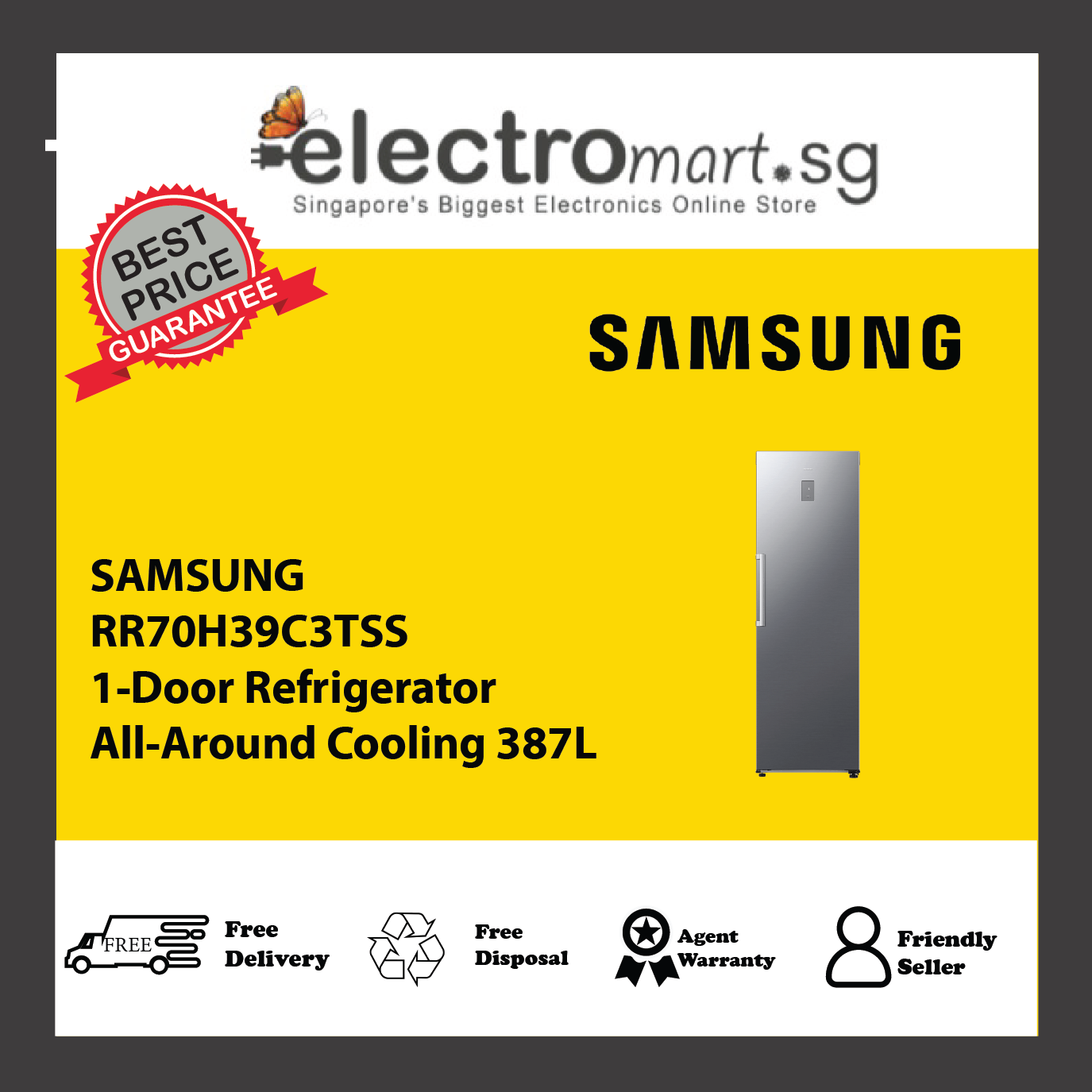 SAMSUNG RR70H39C3TSS 1-Door Refrigerator All-Around Cooling 387L