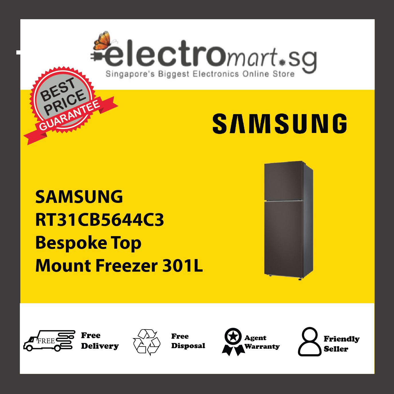 SAMSUNG RT31CB5644C3 Bespoke Top Mount Freezer 301L
