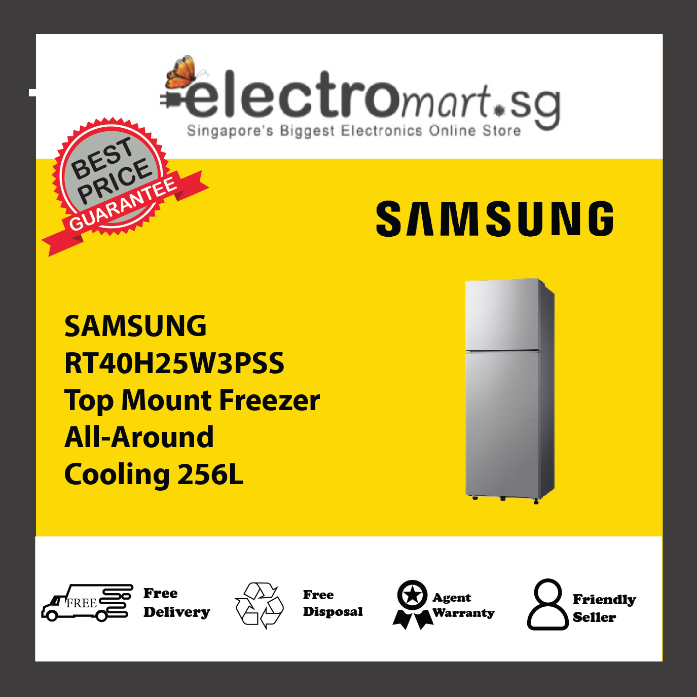 SAMSUNG RT40H25W3PSS Top Mount Freezer All-Around Cooling 256L