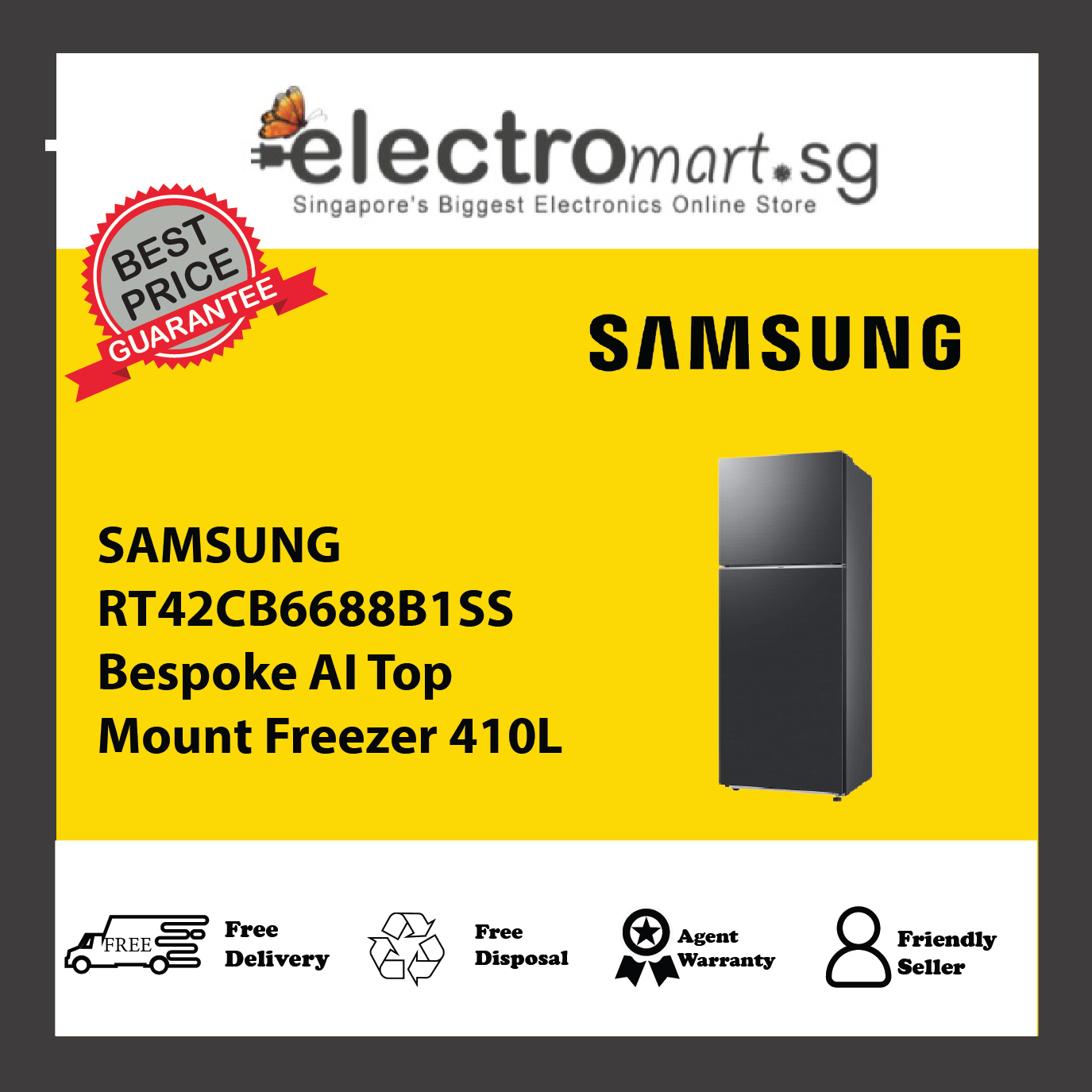 SAMSUNG RT42CB6688B1SS Bespoke AI Top Mount Freezer 410L