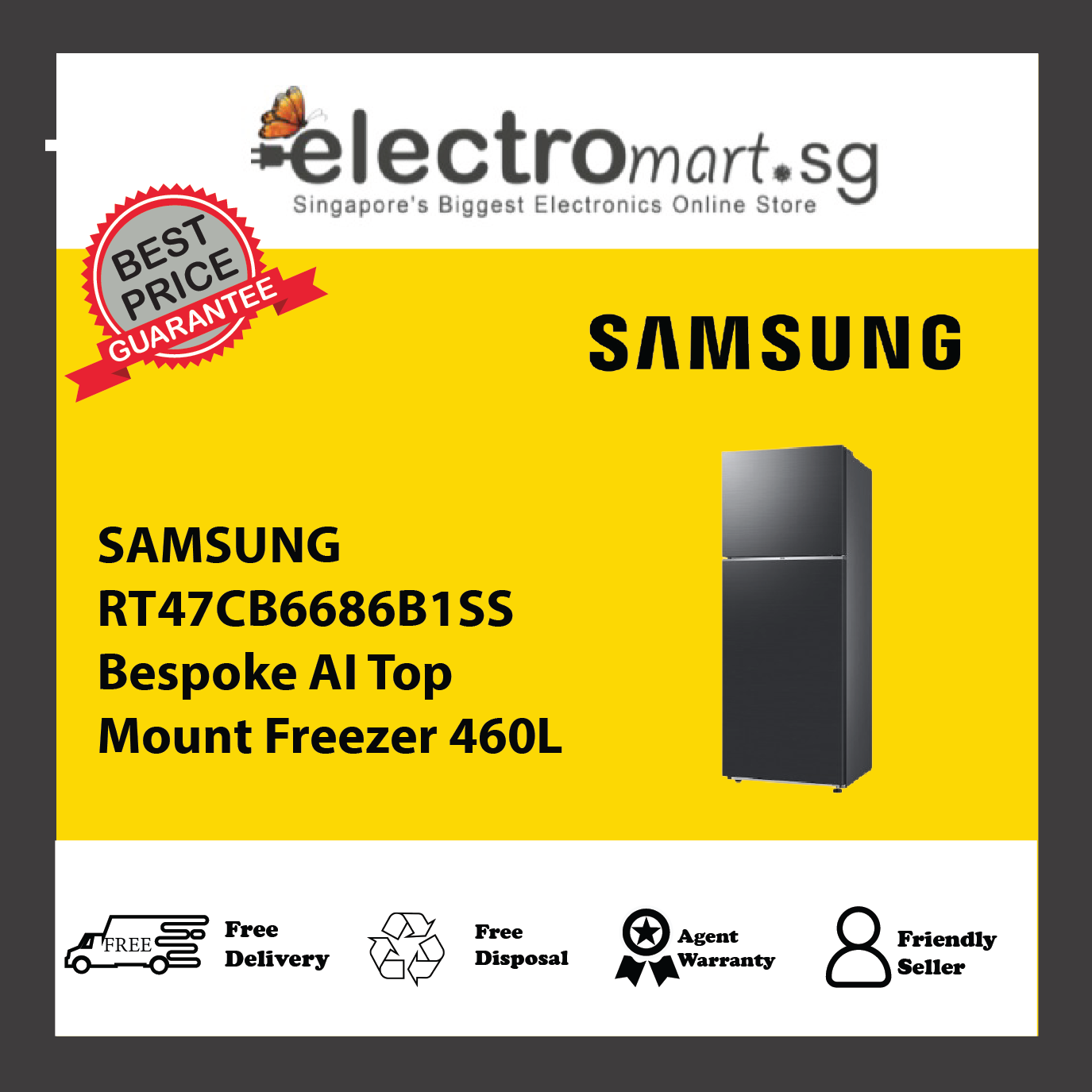 SAMSUNG RT47CB6686B1SS Bespoke AI Top Mount Freezer 460L
