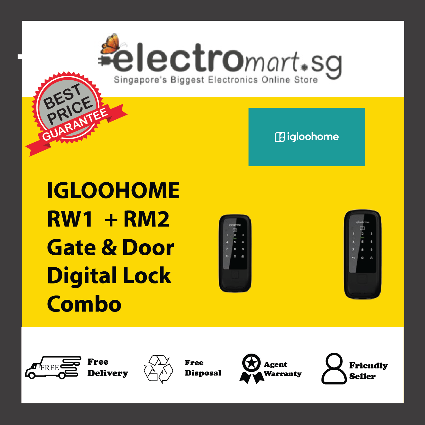 IGLOOHOME RW1  + RM2 Gate & Door Digital Lock Combo