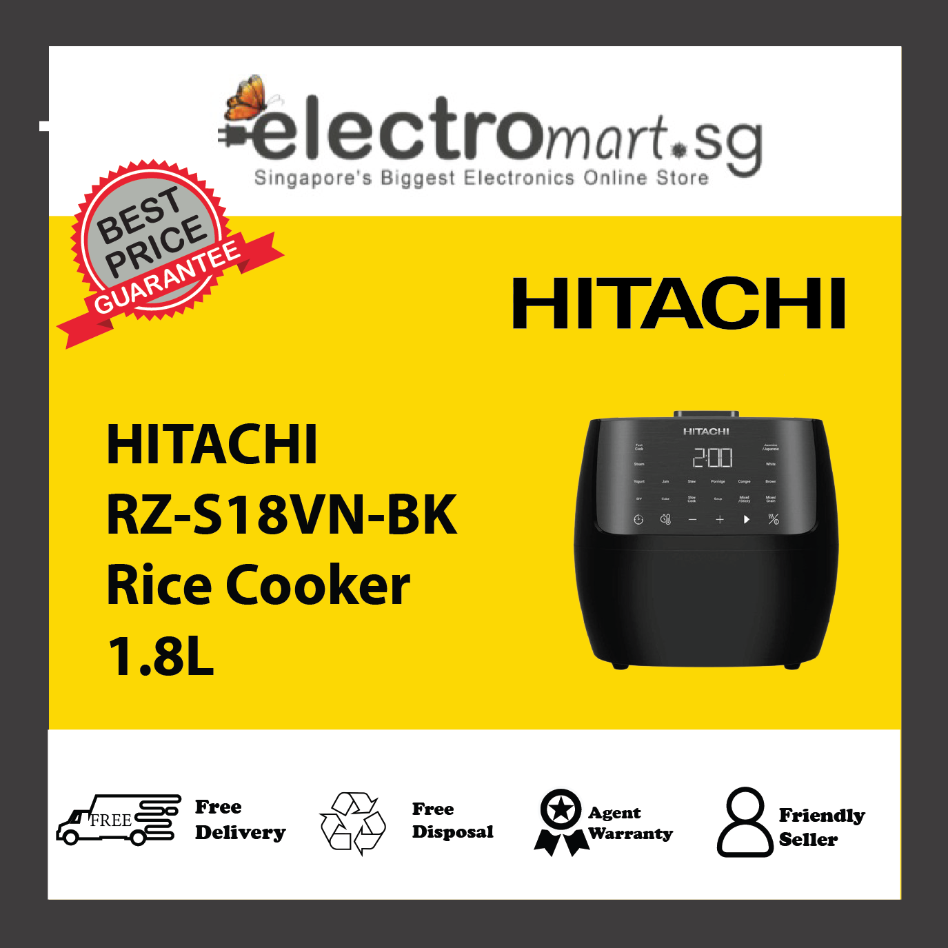 HITACHI RZ-S18VN-BK Rice Cooker 1.8L