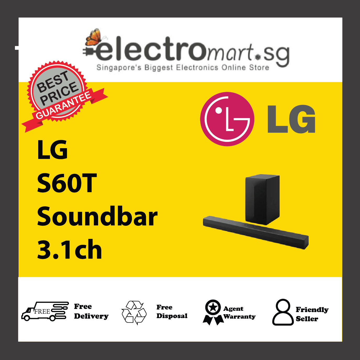LG S60T Soundbar for TV with Dolby Audio™ 3.1 channel